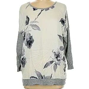Joules Knitwear Gray Lightweight Sweater With Floral Satin Front NWT 14 Boho